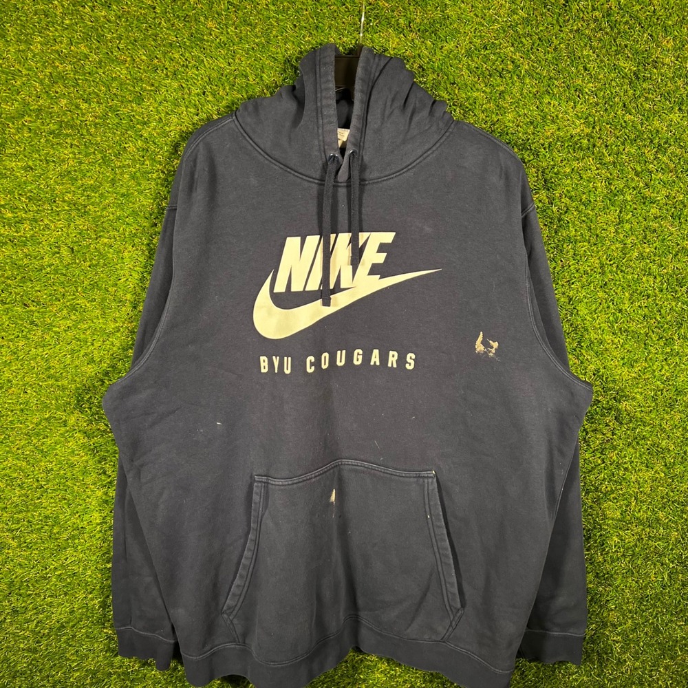 Nike BYU Cougars Hoodie‎ Mens XL Navy Blue Pullover Paint Splatter Distressed